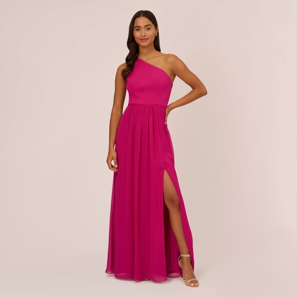 EUC Adrianna Papell One-Shoulder Chiffon Gown, Size 18 - Picture 1 of 14